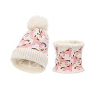 Ensemble Chapeau et éCharpe pour Enfants D'Hiver Deux Pièces Pour Filles Tricot Jacquard Chaud Bonnet avec éCharpe Thermique Filles pour Temps Froid Jeux D'accessoires Cheval blanc