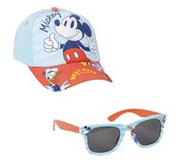 Ensemble chapeau et lunettes de soleil Mickey - Bleu et rouge - Protection UV 400 et filtre catégorie 3 - Chapeau enfant avec velcro ajustable - Produit Original Fabriqué en Espagne