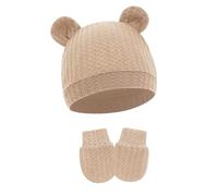 Ensemble Chapeau Et Mitaines Pour Bébé Joli Design Oreilles D'ours Tissu En Coton Élastique Unisexe Pour Nouveau-né Pour Un Usage Quotidien Confortable Chapeau Doux Pour Bébé