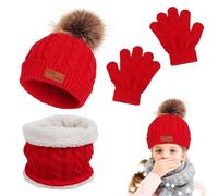 Ensemble chapeau, gants et écharpe, bonnet et gants pour enfants - Cache-cou pour enfants tricotés - Housse chauffe-mains confortable, bonnet chaud, col enveloppant, tour de cou pour le ski, Grand