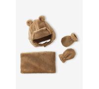 Ensemble chapka, snood et moufles bébé en sherpa sable 12/18M(74/81)