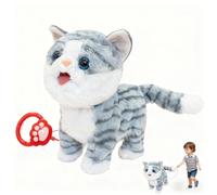 Ensemble Chat en Laisse Interactif Chat Parlant Chaton Chantant Et Dansant Imitant Répète Ce Que Vous Dites Contrôle par Toucher Et Voix Hoche la Tête Bouge la Queue Peluche Él Striped Blue and White