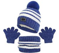 Ensemble Chaud Enfant Trois Pièces Écharpe Bonnet Doux Hiver Confortable (b-Blue, One Size)