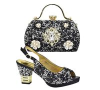 Ensemble chaussures et sac de mariage pour femme décoré avec strass Afrique Chaussures et sac Plus Taille Talons, Noir , 43 EU