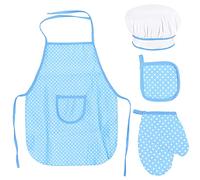 Ensemble chef pour enfants, réglable tablier cuisine pour tout petit avec Chapeau Chef, Gant de Cuisine pour Enfants, Tapis Résistant à La Chaleur Garçons Filles de 3 à 8 Ans (Bleu)