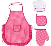 Ensemble Chef Pour Enfants,Réglable Tablier Cuisine Pour Tout Petit Avec Chapeau Chef,Gant De Cuisine Pour Enfants,Tapis Résistant À La Chaleur Garçons Filles De 3 À 8 Ans
