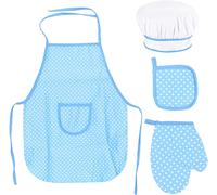 Ensemble Chef Pour Enfants,Réglable Tablier Cuisine Pour Tout Petit Avec Chapeau Chef,Gant De Cuisine Pour Enfants,Tapis Résistant À La Chaleur Garçons Filles De 3 À 8 Ans (Bleu)