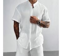 Ensemble Chemise à Manches Courtes d'Été pour Hommes GloMan,Short à Cordon de Serrage,100% Coton,Chemise à Col,Minimaliste,Vacances,Bureau,Quotidien,Tenue Décontractée,Père/Mari L,M,S,XL,XXLÉtoffe