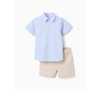 Ensemble chemise à manches courtes et short en coton beige clair 24/36M(86/97)