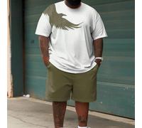 Ensemble chemise à manches courtes et short imprimé ombré aigle pour homme grande taille décontracté 1XL,2XL,3XL,4XL,5XL,6XLUnicoloreTissu tricoté