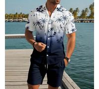 Ensemble chemise à manches courtes et short imprimé tropical pour homme avec poches et col de chemise décontracté pour un séjour stylé, des vacances L,M,S,XL,XXLgraphique,Tout Imprimé,Imprimés aléatoi
