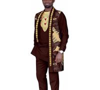 Ensemble Chemise Africaine Pour Hommes Et Pantalons Tenues Costume Dashiki Traditionnel Ensemble 2 Pièces Pour Fête De Mariage Costume Formel Vêtements À La Mode Survêtement ( Color : 4 , Size : Large