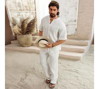 Ensemble chemise et pantalon décontracté unicolore pour hommes, mode minimaliste pour le port décontracté quotidien, deux pièces pour hommes, ensemble blanc pour hommes, cadeaux pour petits amis, ense