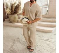 Ensemble chemise et pantalon en coton de couleur unie pour hommes, mode minimaliste pour le port décontracté quotidien, tenues deux pièces pour hommes, cadeaux pour petits amis, ensemble en lin 2 pièc