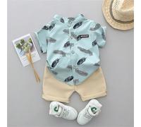 Ensemble chemise et short à motif de plumes d'été pour petit garçon 3Y,6-9M,9-12M,12-18M,18-24MPortrait,graphique,LettresPolyester