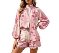 Ensemble chemise et short décontracté et élégant pour tous les jours (XXL) | Ensemble Survêtement Beige Femme Enceinte Grossesse Officiel Ajusté Bustier Foncé Robe Rare Survêt Coachella Fit