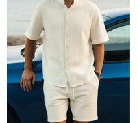Ensemble chemise et short d'été décontracté pour hommes JINYA, style de vacances méditerranéennes, loisirs minimalistes, décontracté mature, maison, bureau, extérieur, ville, coupe régulière, jeune, s