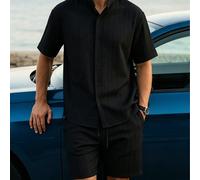 Ensemble chemise et short d'été décontracté pour hommes JINYA, style de vacances méditerranéennes, loisirs minimalistes, mature et jeune, maison, bureau, extérieur, ville, coupe régulière, décontracté