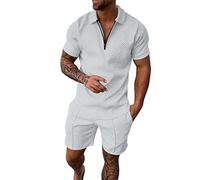 Ensemble chemise et short pour homme - Tenue d'été décontractée à manches courtes pour homme - Ensemble de survêtement 2 shorts - T-shirt blanc pour homme, blanc, M