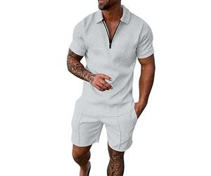 Ensemble Chemise et Short pour Hommes Tenues d'été Costume décontracté à Manches Courtes pour Hommes 2 pièces Ensemble de survêtement Shorts Pack De Polos pour Hommes (L,Blanc)