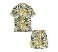Ensemble Chemise Hawaïenne Homme Été 2 Pièces Chemise Manches Courtes et Short Imprimé Feuilles de Palmier, Confort Léger Respirant, Ensemble Homme Style Plage Tropical, pour Vacances et Décontracté