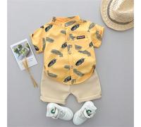 Ensemble chemise imprimée à plumes et shorts pour bébé garçon en été 3Y,6-9M,9-12M,12-18M,18-24MAnimal,Portrait,graphique,LettresPolyester