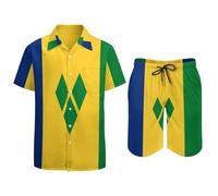 Ensemble Chemise Short Hawaïens pour Homme Imprimé Drapeau De Saint-Vincent-Et-Les Grenadines Décontracté Manches Courtes Boutonné pour La Plage Costumes Tendance Short Classique Tenue 2 Pièces