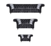 Ensemble Chesterfield gris Canapés design luxe 4 places 3pcs