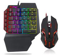 Ensemble clavier de jeu RVB à une main et souris rétroéclairée, lettres arc-en-ciel filaires USB, sensation mécanique à une main avec repose-poignet, ensemble de jeu pour jeu