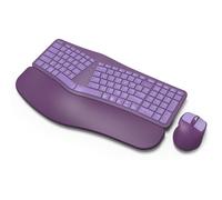 Ensemble clavier ergonomique sans fil, Bluetooth/2,4 G, clavier divisé avec repose-poignet et 4 niveaux DPI réglables, rechargeable, pour Windows/Mac/Android (violet)