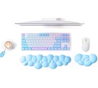 Ensemble clavier et souris avec repose-poignet Cloud avec sous-verre,coussin de soutien ergonomique en mousse à mémoire de forme avec base antidérapante,soulagement de la douleur-bleu