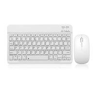 Ensemble clavier et souris Bluetooth rechargeables et portables pour Apple iPad, iPhone iOS 13 et supérieur, Samsung, tablette, téléphone, smartphone, Android Windows (10 pouces, blanc)