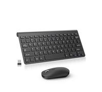 Ensemble clavier et souris compact sans fil, mini clavier de voyage portable et souris silencieuse avec récepteur USB, clic silencieux, petite taille, réglable 2400 DPI pour ordinateur, ordinateur