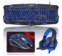 Ensemble Clavier Et Souris De Jeu Avec Casque, Clavier Qwertz De, Clavier Rétroéclairé, 4 Couleurs, Souris De Jeu Led, Casque Over-Ear, Grand Tapis De Souris, Ensemble Pc 4 En 1 Pour Mac Ps5