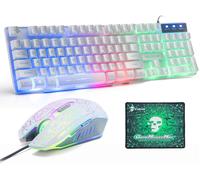 Ensemble Clavier Et Souris De Jeu Avec Clavier Qwerty Et Souris Filaire Rétroéclairé Led Arc-En-Ciel Avec Sensation Mécanique Usb 2400Dpi 6 Boutons Souris De Jeu Optique Arc-En-Ciel+Tapis De Souris