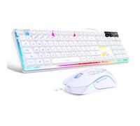 Ensemble clavier et souris de jeu, clavier rétroéclairé K1 LED arc-en-ciel avec 104 touches pour PC et ordinateur portable (blanc)