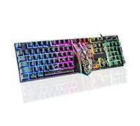 Ensemble clavier et souris de jeu filaire Crack arc-en-ciel, 104 touches lumineuses au toucher mécanique, clavier d'ordinateur et souris de jeu filaires pour PC, Mac, Xbox Gamer (Noir)