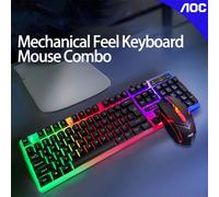 Ensemble clavier et souris de jeu KM100 Souris de jeu de qualité professionnelle + clavier mécanique Système de rétroéclairage dynamique Conception ergonomique Plug and play sans pilote Noir Taille Un