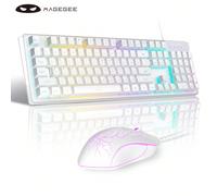 Ensemble clavier et souris de jeu MageGee, clavier K1 rétroéclairé LED RVB, clavier de jeu pour PC 104 touches, convient pour PC/ordinateur portable (blanc) Taille UniqueBlocs de couleurABS