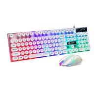 Ensemble clavier et souris de jeu mécanique style machine à écrire, avec éclairage arc-en-ciel, 104 touches rondes rétro, filaire, frappe