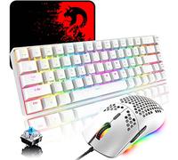 Ensemble Clavier et Souris de Jeu RVB, 68 Touches Blue Switch 60% Mini Keyboard Mécanique Chroma, Mouse Légère en Nid D'abeille 6400DPI, USB Filaire, Compatible avec Windows Mac PS4 XBox, Blanc