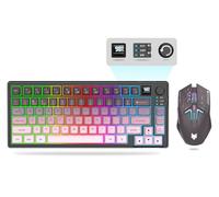 Ensemble clavier et souris de jeu sans fil 75 %, trimode BT5.0/2,4 GHz/USB-C, clavier mécanique + souris 3D 1600 DPI, batterie 2000 mAh, 80 touches, bouton de contrôle du volume (rose dégradé)