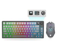 Ensemble clavier et souris de jeu sans fil 75 %, trimode BT5.0/2,4 GHz/USB-C, clavier mécanique + souris 3D 1600 DPI, batterie 2000 mAh, 80 touches, bouton de contrôle du volume (gris dégradé)