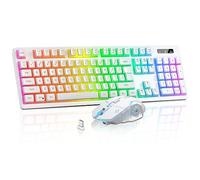 Ensemble clavier et souris de jeu sans fil - Rétroéclairé RVB, rechargeable, ergonomique, pour le travail de jeu, batterie intégrée longue durée (blanc)