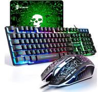 Ensemble Clavier Et Souris De Jeu Uk Layout Clavier De Jeu Ergonomique Rainbow Rétroéclairé Rainbow + 2400Dpi 6 Boutons Optique Souris De Jeu Usb Rainbow Led + Tapis De Souris Gratuit