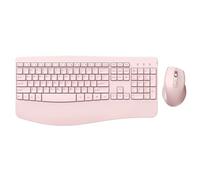Ensemble clavier et souris ergonomiques - Clavier sans fil pleine taille avec repose-poignet et souris ergonomique sans fil pour ordinateurs Windows, ordinateurs portables - Rose clair
