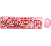 Ensemble clavier et souris Mofii mignon et rétro sans fil, clavier 104 touches/transmission radio 2,4 G/USB plug-and-play/design ergonomique, rose