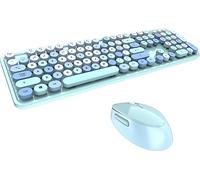 Ensemble clavier et souris Mofii mignon et rétro sans fil, clavier à 104 touches/transmission radio 2,4 G/USB plug-and-play/design ergonomique, bleu
