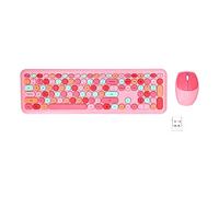 Ensemble Clavier et Souris rétro Multicolore, Ensemble de Bureau Silencieux, Ergonomique pour Le Bureau et la Maison (Pink Mixed Color Keyboard and Mouse Set)