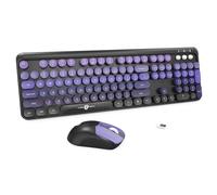 Ensemble clavier et souris sans fil, 104 touches rondes, joli clavier coloré et souris avec machine à écrire rétro pour PC/Mac/ordinateur portable/tablette/ordinateur/Windows Noir/violet